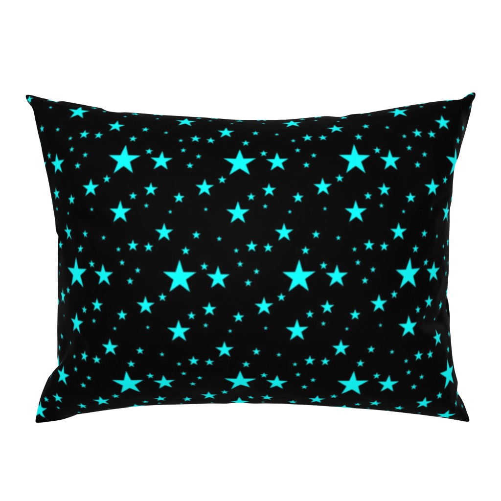 Aqua Blue Glowing Stars on Black 