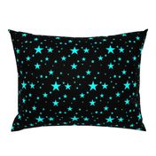 Aqua Blue Glowing Stars on Black 