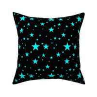 Aqua Blue Glowing Stars on Black 
