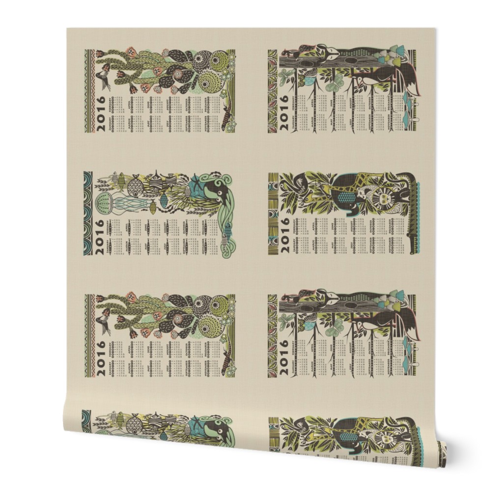 2016 Jungle, Ocean, Desert and Forest calendars on a yard