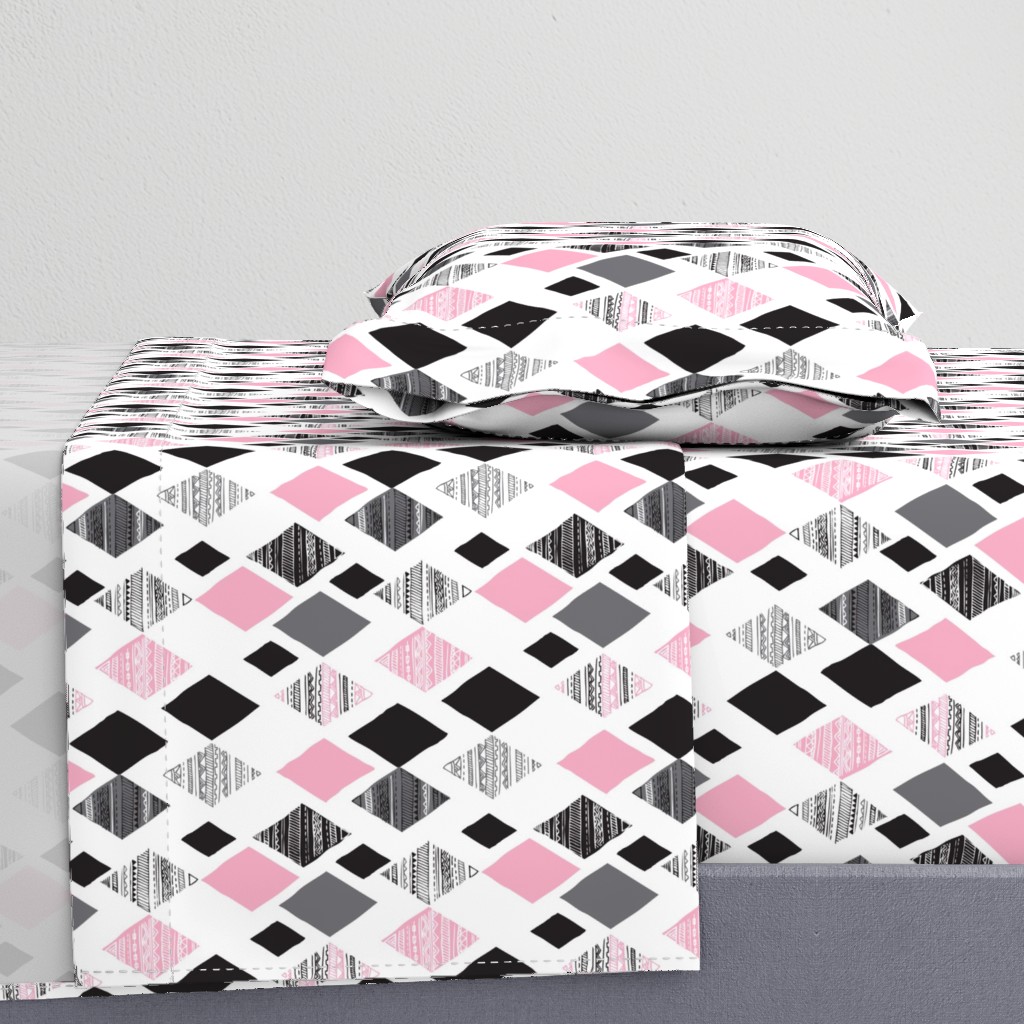 Aztec winter pink geometric prism diamond fabric