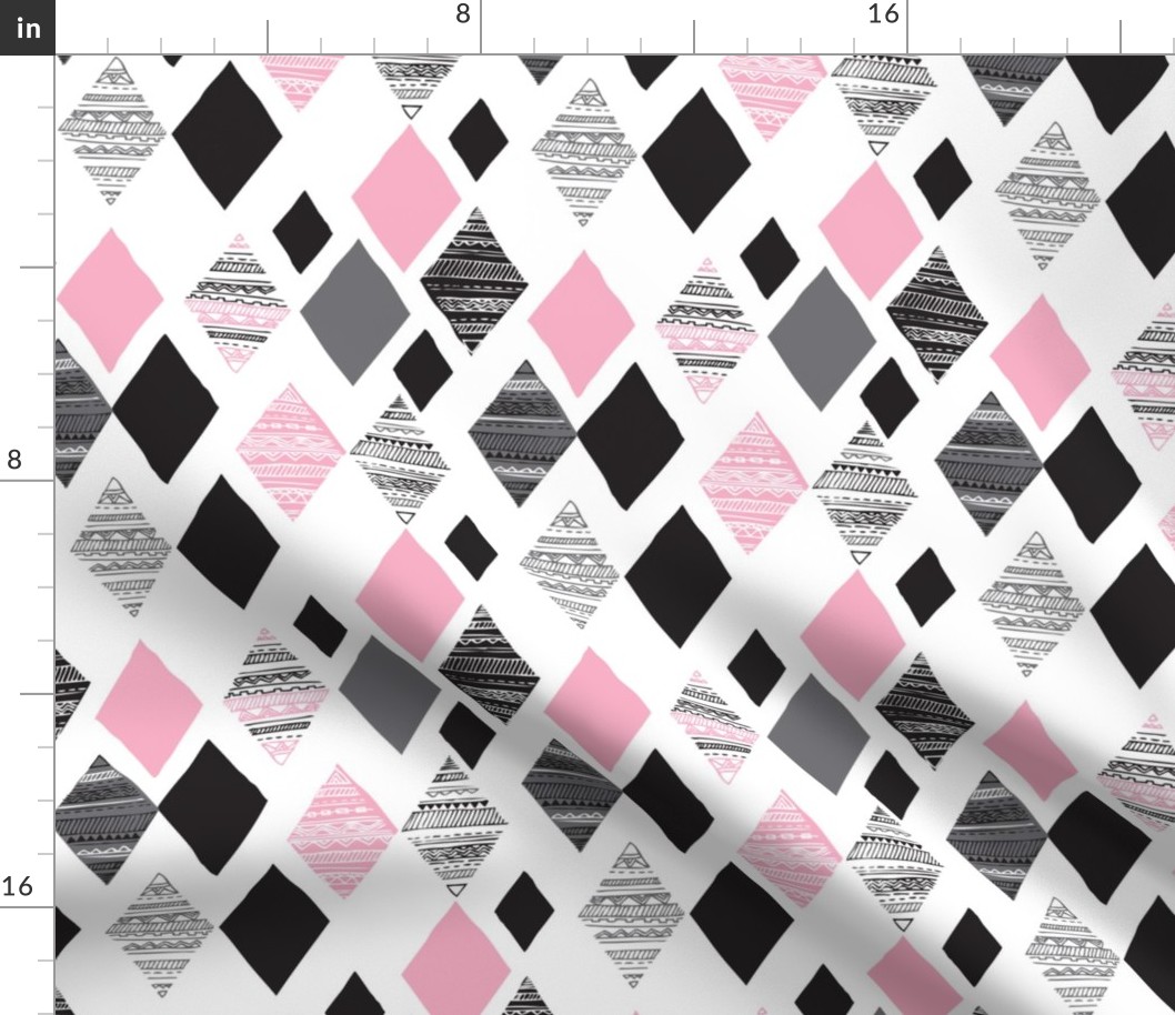 Aztec winter pink geometric prism diamond fabric
