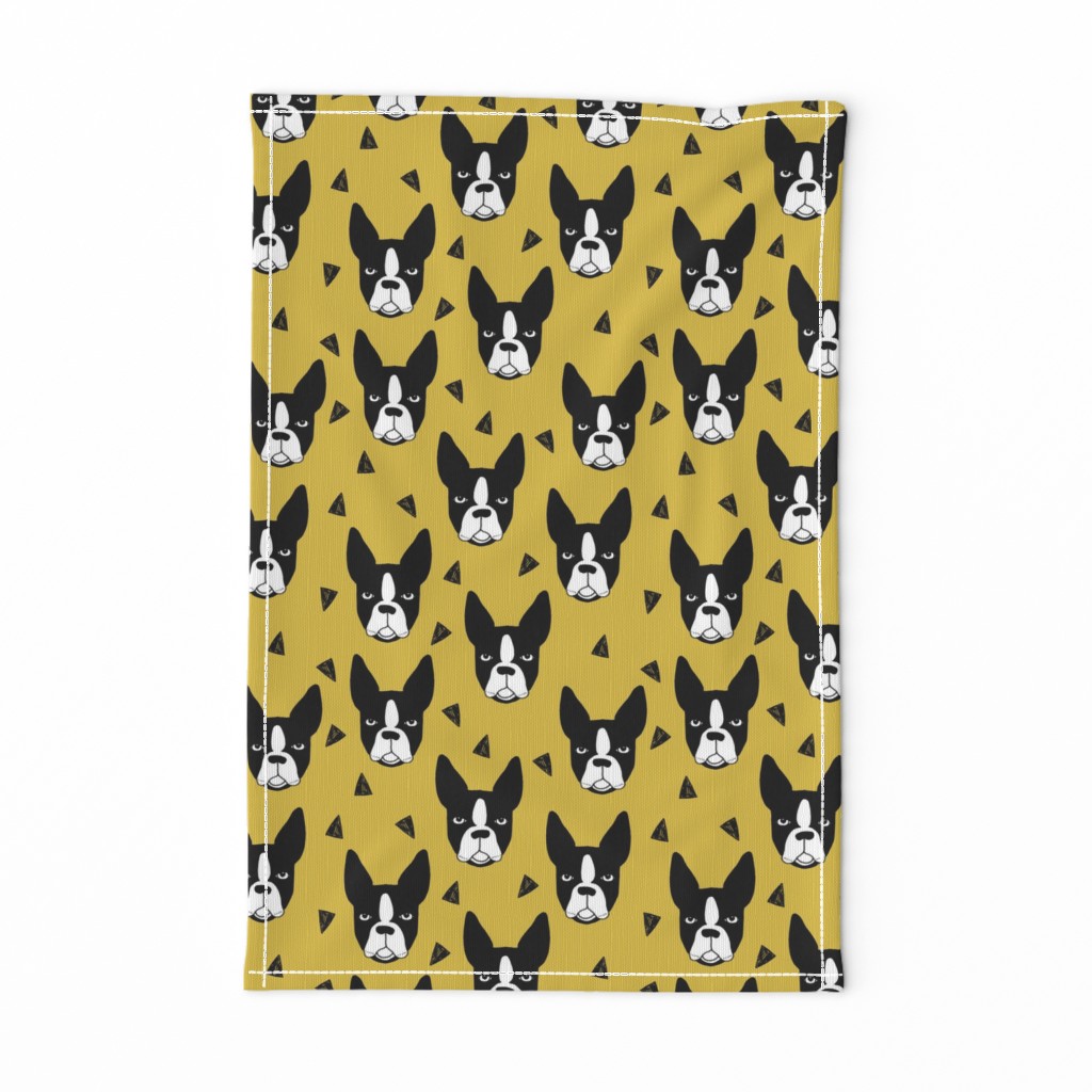 boston terrier // mustard yellow boston terriers dog fabric cute hand-drawn dog design