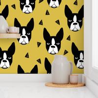 boston terrier // mustard yellow boston terriers dog fabric cute hand-drawn dog design