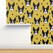 boston terrier // mustard yellow boston terriers dog fabric cute hand-drawn dog design