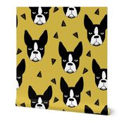 boston terrier // mustard yellow boston terriers dog fabric cute hand-drawn dog design