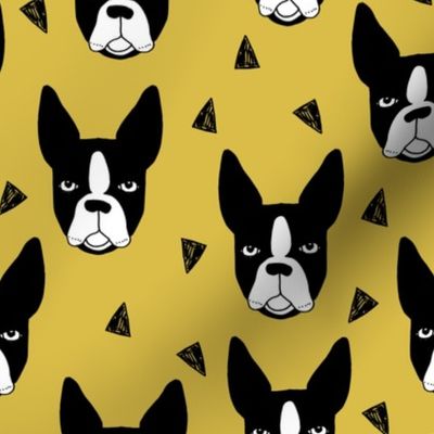 boston terrier // mustard yellow boston terriers dog fabric cute hand-drawn dog design