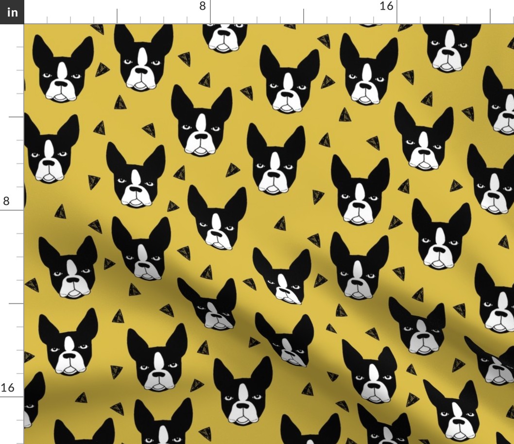 boston terrier // mustard yellow boston terriers dog fabric cute hand-drawn dog design