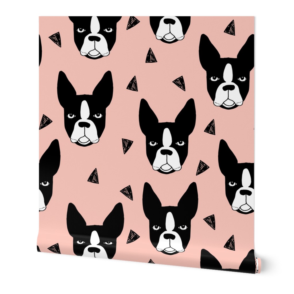 boston terrier // boston terriers pink dog dog breed fabric cute hand-drawn illustration