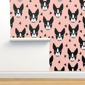 boston terrier // boston terriers pink dog dog breed fabric cute hand-drawn illustration