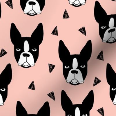 boston terrier // boston terriers pink dog dog breed fabric cute hand-drawn illustration