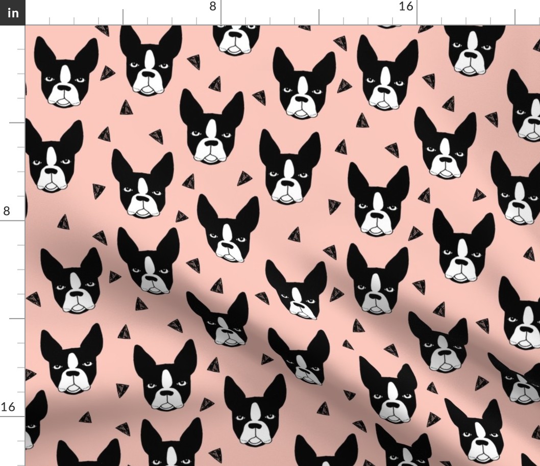 boston terrier // boston terriers pink dog dog breed fabric cute hand-drawn illustration