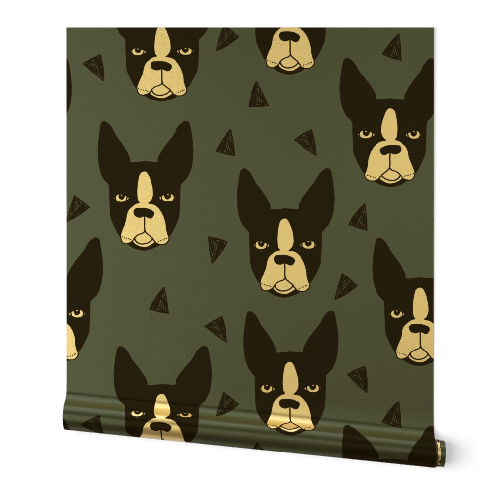 boston terriers // boston terrier dog breed blue grey kids cute dog faces dog head dogs fabric