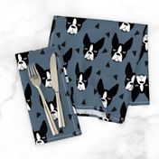 boston terriers // boston terrier dog breed blue grey kids cute dog faces dog head dogs fabric