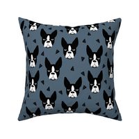 boston terriers // boston terrier dog breed blue grey kids cute dog faces dog head dogs fabric