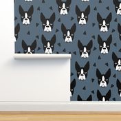 boston terriers // boston terrier dog breed blue grey kids cute dog faces dog head dogs fabric