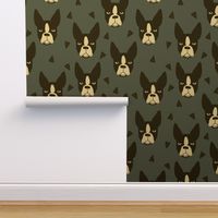 boston terriers // boston terrier dog breed blue grey kids cute dog faces dog head dogs fabric