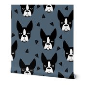 boston terriers // boston terrier dog breed blue grey kids cute dog faces dog head dogs fabric