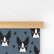 boston terriers // boston terrier dog breed blue grey kids cute dog faces dog head dogs fabric