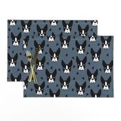 boston terriers // boston terrier dog breed blue grey kids cute dog faces dog head dogs fabric