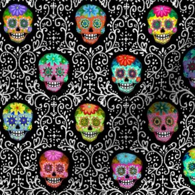 Bright Calaveras Damask