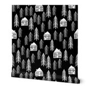 cabin // forest trees black and white kids outdoors fairytale fabric