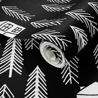 cabin // forest trees black and white kids outdoors fairytale fabric