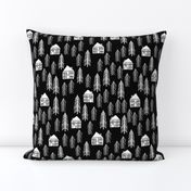 cabin // forest trees black and white kids outdoors fairytale fabric