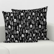 cabin // forest trees black and white kids outdoors fairytale fabric