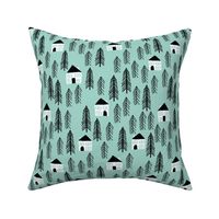 cabin // mint forest trees kids nursery baby black and white outdoors camping