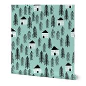 cabin // mint forest trees kids nursery baby black and white outdoors camping