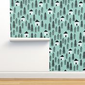 cabin // mint forest trees kids nursery baby black and white outdoors camping