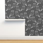 owl // charcoal grey owl illustration featuring sweet little owls hand-drawn by Andrea Lauren