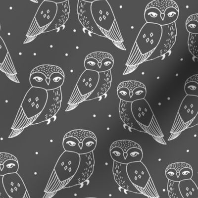 owl // charcoal grey owl illustration featuring sweet little owls hand-drawn by Andrea Lauren