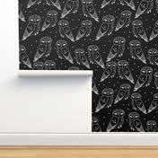 owls // black and white owls hand-drawn owl illustration featuring cute little owl design