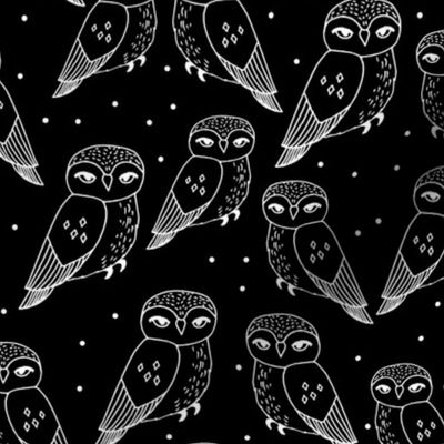 owls // black and white owls hand-drawn owl illustration featuring cute little owl design