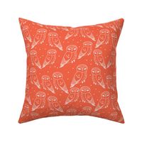 owls // owl bird hand-drawn illustration coral orange seamless repeat pattern