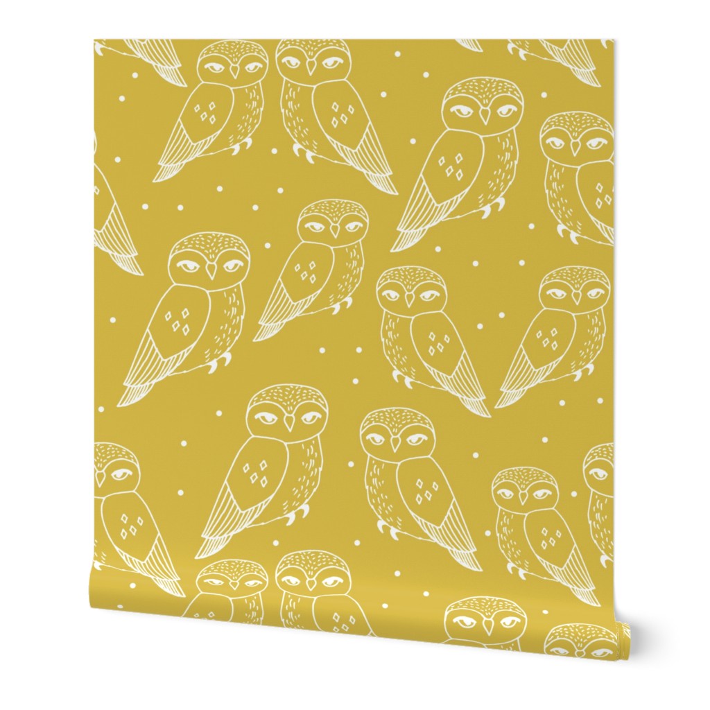 owls // mustard hand-drawn bird illustration by Andrea Lauren