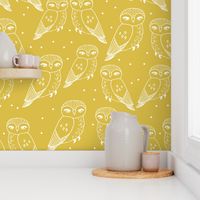 owls // mustard hand-drawn bird illustration by Andrea Lauren