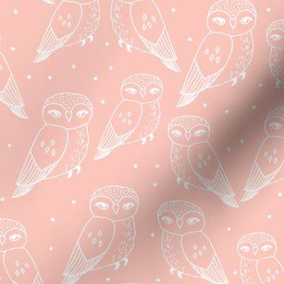 owls // pastel pale pink owls and polka dots by Andrea Lauren