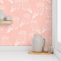 owls // pastel pale pink owls and polka dots by Andrea Lauren