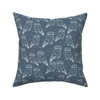 owls // dusty blue payne's grey owls and dots hand-drawn illustration by Andrea Lauren