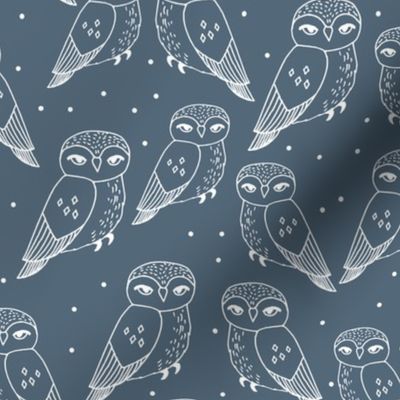 owls // dusty blue payne's grey owls and dots hand-drawn illustration by Andrea Lauren