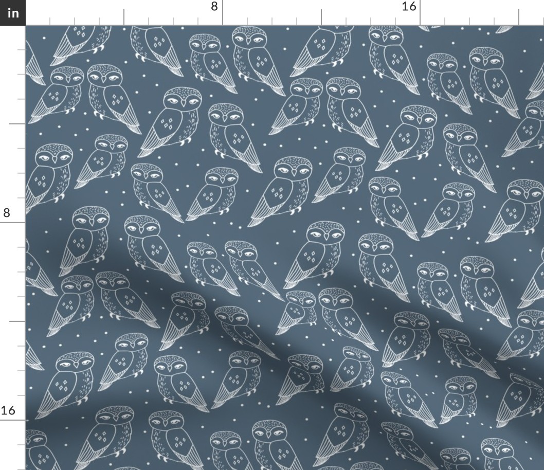 owls // dusty blue payne's grey owls and dots hand-drawn illustration by Andrea Lauren