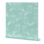 owl fabric // mint and white pastel nursery baby bird design