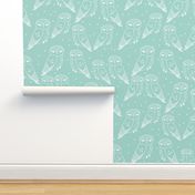 owl fabric // mint and white pastel nursery baby bird design