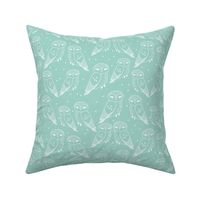 owl fabric // mint and white pastel nursery baby bird design