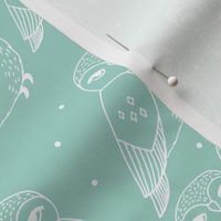 owl fabric // mint and white pastel nursery baby bird design