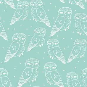 owl fabric // mint and white pastel nursery baby bird design