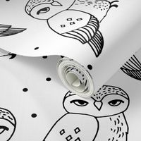 owls // black and white owls hand-drawn simple owl design by Andrea Lauren